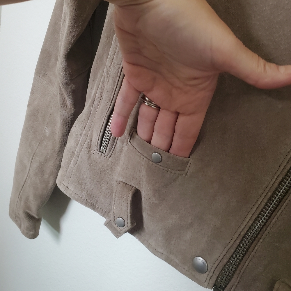 Blank NYC Genuine Leather Moto Jacket XS Tan Brown Suede Asymmetrical Zip Crop - Picture 5 of 14